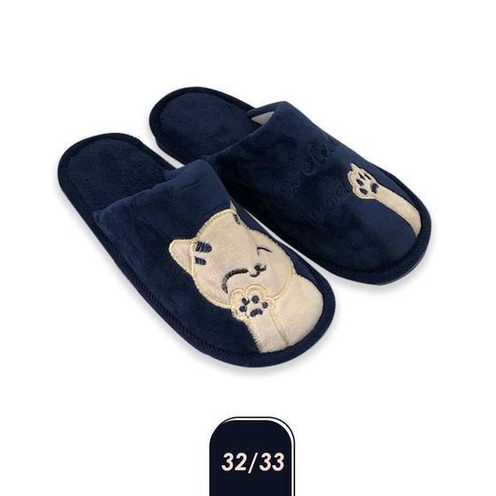 Imagem de Pantufa Gatinho Infantil Azul 32/33 Confortável e Fofinha