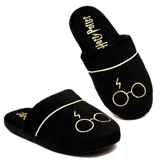 Imagem de Pantufa Harry Potter Óculos Hogwarts Original Zona Criativa Chinelo de Quarto Solado Borracha Pelúcia 33 a 41