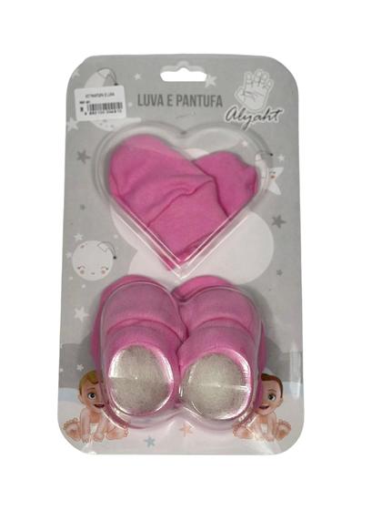 Imagem de Pantufa + Luva Bebê Recém Nascido Kit  Menino e Menina