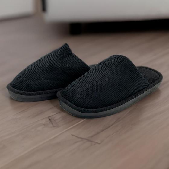 Imagem de Pantufa Masculina Antiderrapante Adulto Unissex Camurça Lisa Macia Poliéster Fechada Solado de Borracha Sport p/ Frio Inverno