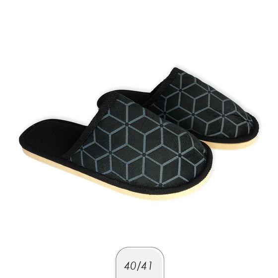 Imagem de Pantufa Masculina Macia Estampada Preta 40/41