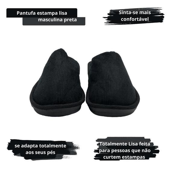 Imagem de Pantufa Preta Unissex Macia Estampa Lisa Tamanho 42/43