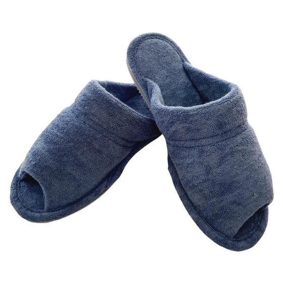 Imagem de Pantufa Puff Atoalhada 37/38 Azul Índigo Sola Plana Chinelos Puff