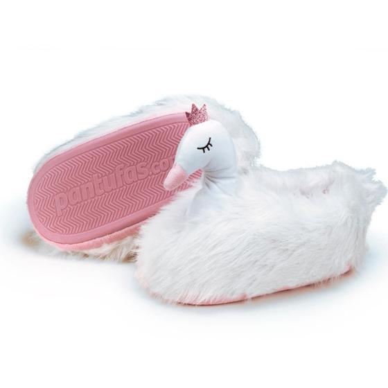 Imagem de Pantufa Quentinha Cisne Pelúcia Tamanho 33/35 com Sola Emborrachada