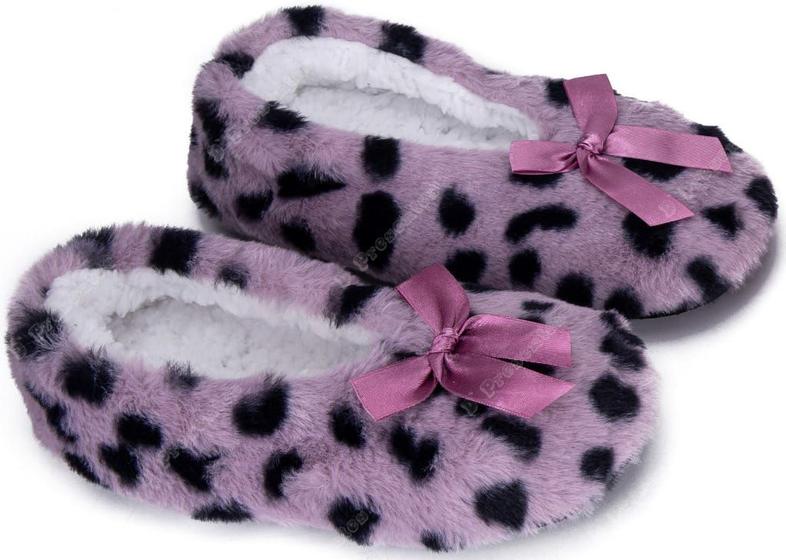 Imagem de Pantufa Sapatilha Feminina Onça Térmica Com Antiderrapante