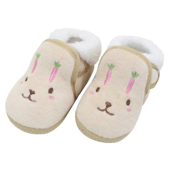 Imagem de Pantufa Sapatinho Infantil Bebe Coelhinho Marrom Forrada com Fechamento por Contato