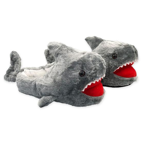 Imagem de Pantufa Tubarão Baby Shark Cinza Antiderrapante Pelúcia Menino Menina Bichinho Pé Tamanho Único 36-41 Adulto Infantil