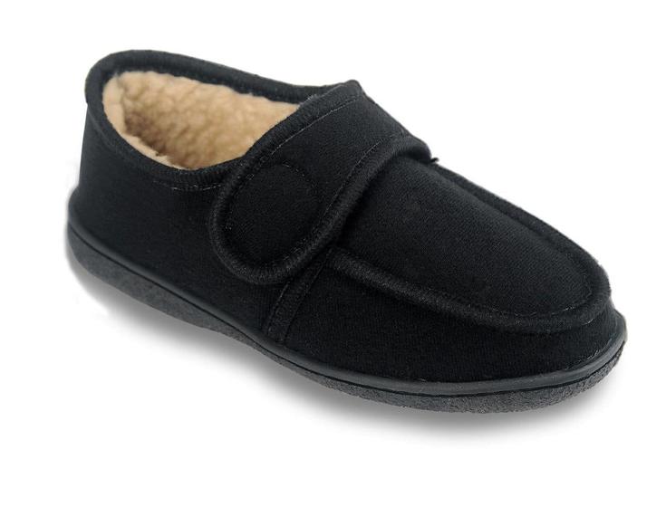 Imagem de Pantufa viena  sapatilha  com tiras autocolantes  preta  forro de lã