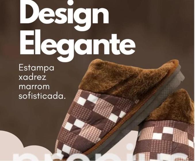 Imagem de Pantufa Xadrez Unisex Masculina Feminina Antiderrapante Chinelo De Quarto Pelúcia Confortável Marrom 40/41