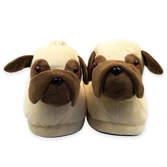 Imagem de Pantufas Cachorro Pug 3D Para Presente Para Homem Mulher Quarto Personalizada De Pano