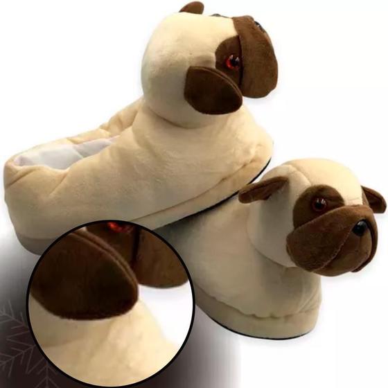 Imagem de Pantufas Cachorro Pug 3D Tamanho Único Casa Doméstica Resistente Personalizada De Pano