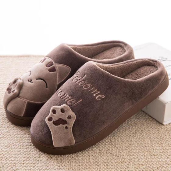 Imagem de Pantufas Femininas Estampa Gato Super Macia Antiderrapante