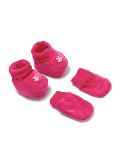 Imagem de Pantufas Sapato Sapatinho Calçado Bebê Plush + Luvas
