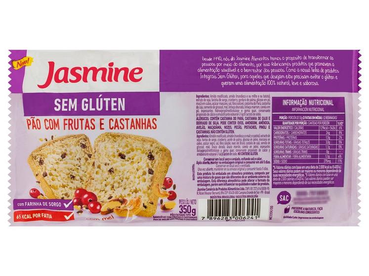 Pão de Forma Frutas Castanhas e Mel Sem Glúten Jasmine 350g Menor preço em Pão de Forma Frutas Castanhas e Mel Sem Glúten Jasmine 350g