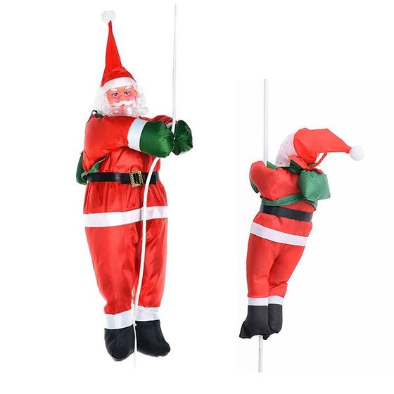 Imagem de Papai Noel Alpinista Natalino 60cm Natal Aventureiro Rapel Escalada Enfeite Fim de Ano Casa Loja Empresa Shopping Decoraçao