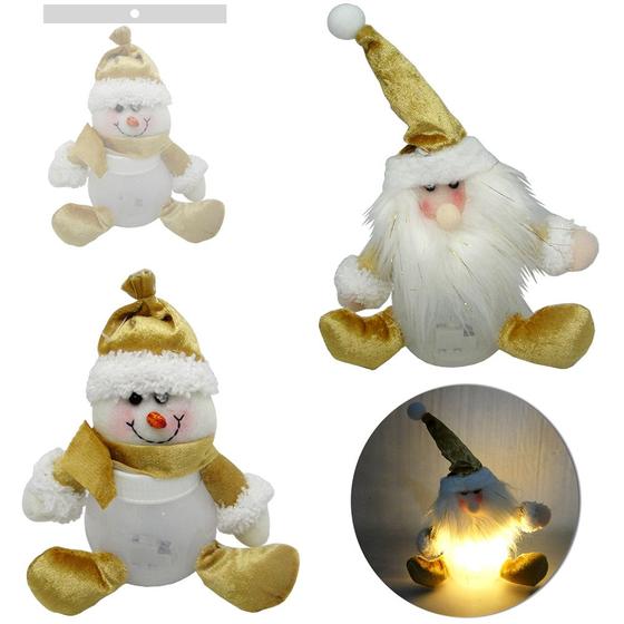 Imagem de Papai noel / boneco de neve dourado plastico com luz a bateria 22x18cm