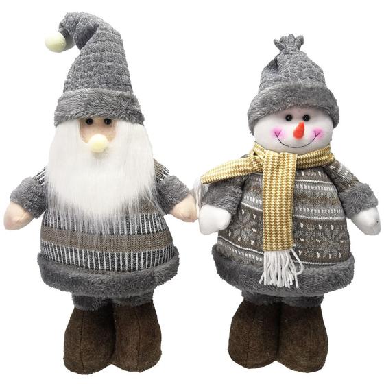 Imagem de Papai noel / boneco de neve em pe pose de pelucia xadrez/cz 41cm