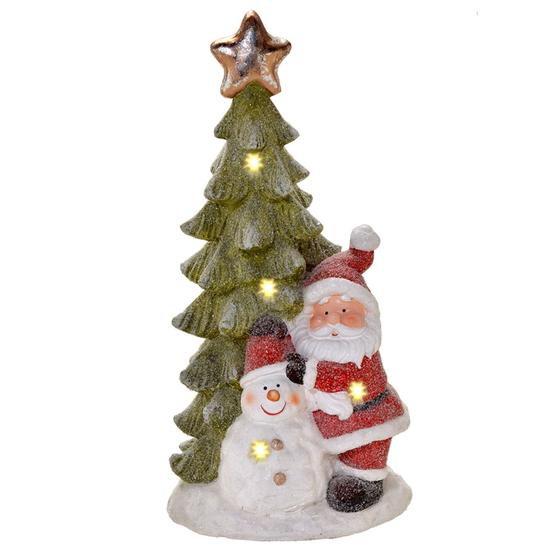 Imagem de Papai Noel com Boneco e Neve e Árvore Iluminada 47cm altura Natal - 185-096