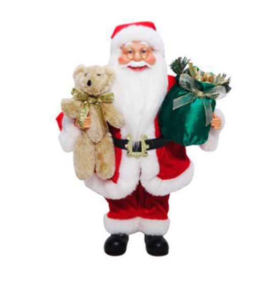 Imagem de Papai Noel Com Saco de Presente e Urso + Guizo Enfeite Decorativo 40 cm - RIO MASTER