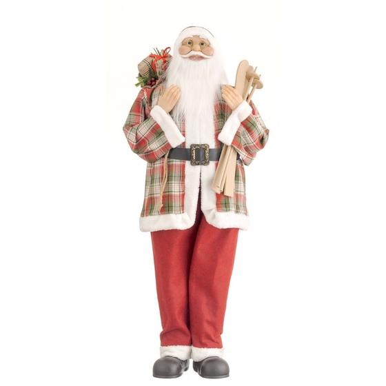 Imagem de Papai Noel Decorativo Gigante 110cm Casaco Xadrez, Ski e Saco de Presentes Decorado - Bela Flor