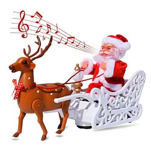 Imagem de Papai Noel Doll Elk Sled Toy, 2022 Natal Universal Carro Elétrico Puxando Carrinho com Música, Correndo Caminhando Cavalgando Renas Cantando Presentes de Decoração de Natal para Crianças Crianças