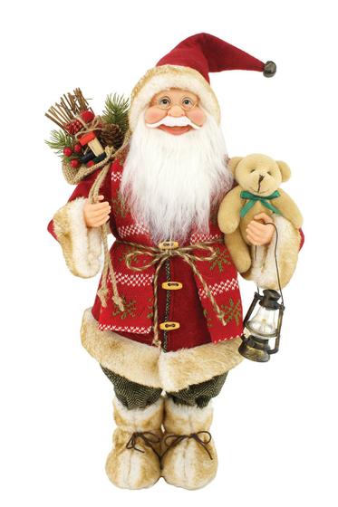 Imagem de Papai noel em pe com urso na mao 45cm