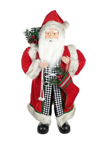 Imagem de Papai Noel em Pé Vermelho e Branco Com Barrado 30cm