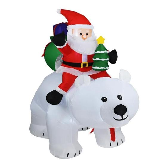 Imagem de Papai Noel Gigante Inflável 2M Sentado No Urso Polar Leds E