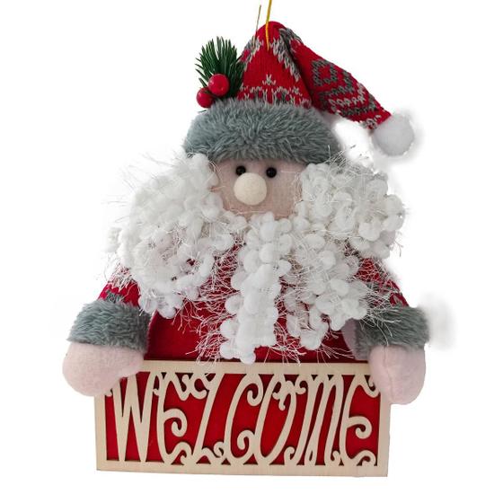 Imagem de Papai Noel Gorro Tricot Placa Welcome Decoração De Natal