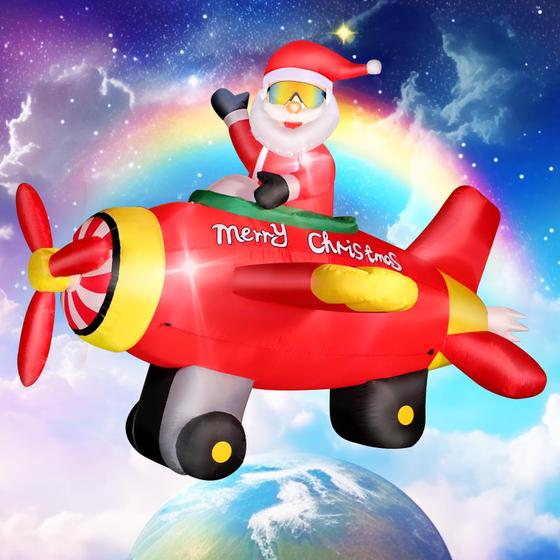 Imagem de Papai Noel Inflável de Natal em Avião (2,1m) com Luzes LED