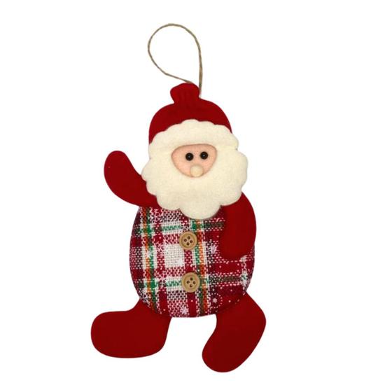 Imagem de Papai Noel Plush Xadrez Para Pendurar Decoração Árvore de Natal Enfeite 18cm