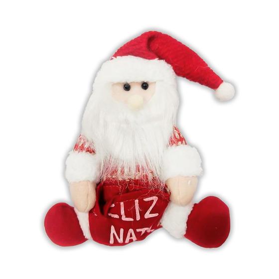 Imagem de Papai Noel Sentado com Saco de Presentes Feliz Natal 22cm XTS0789 - Rio Master