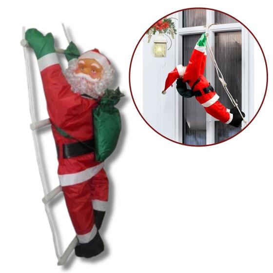 Imagem de Papai Noel Subindo Escada Enfeite De Porta 60cm Decoração de Natal Escalador