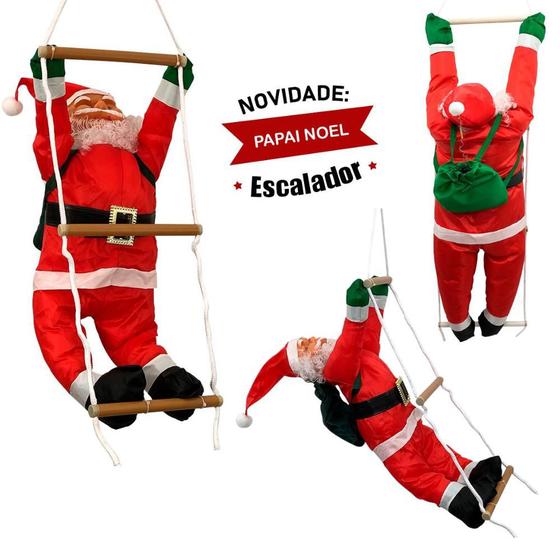 Imagem de Papai Noel Subindo Escada Escalador de Chaminé Grande 90cm