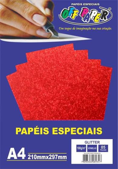 Imagem de Papéis Especiais Glitters A4 210x297mm Vermelho 5F