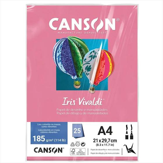 Imagem de Papel A4 185g Canson iris vivaldi rosa chiclete com 25 folhas