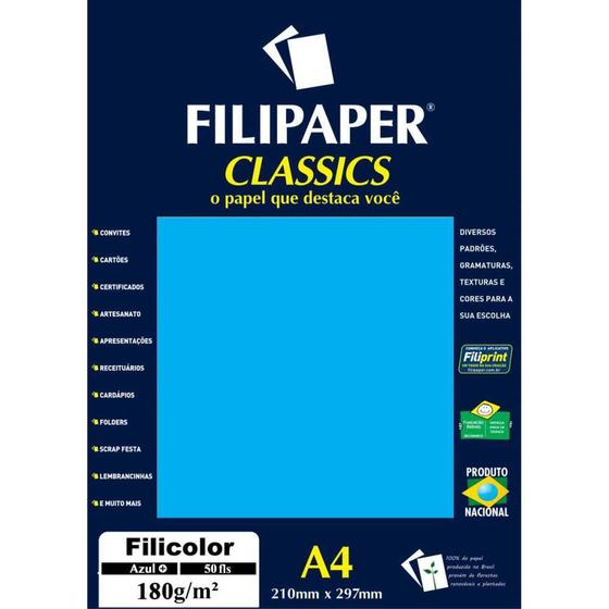 Imagem de Papel A4 Color Filicolor Azul 180G Pacote com 50