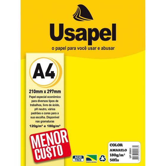 Imagem de Papel A4 Color Usapel Amarelo 180G Pacote com 50 Folhas