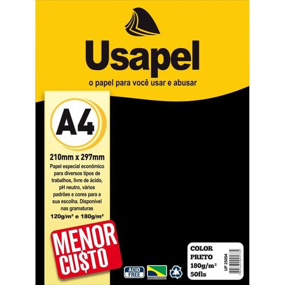 Imagem de Papel A4 Colorido Usapel Preto 180G - Pacote com 50 Folhas