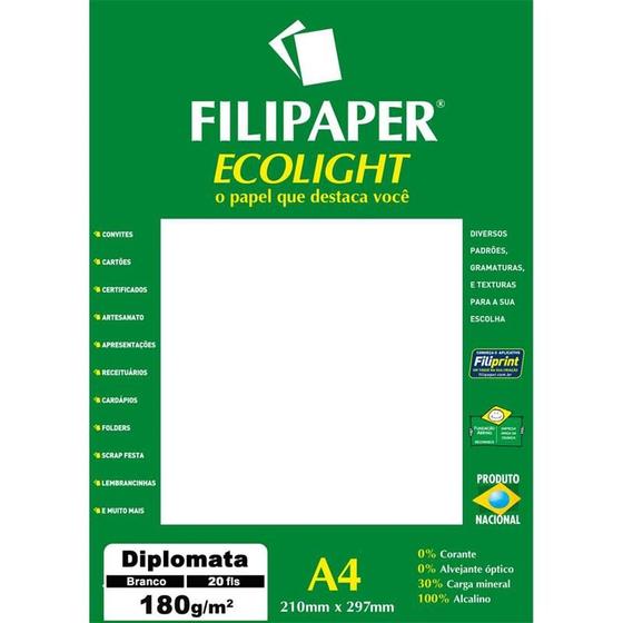 Imagem de Papel a4 diplomata ecolight branco 180g. filiperson