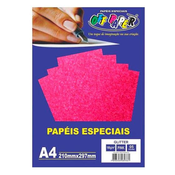 Imagem de Papel A4 Glitter Pink 180g 5fls Off Paper