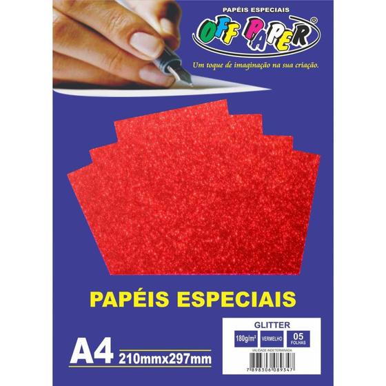 Imagem de Papel a4 glitter vermelho 180g - Off paper