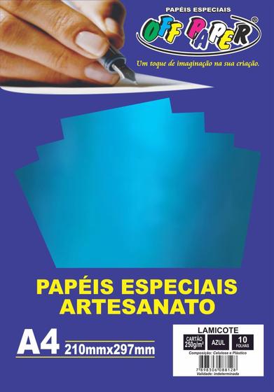 Imagem de Papel A4 Lamicote Azul 250g/m² com 10 folhas - Off Paper
