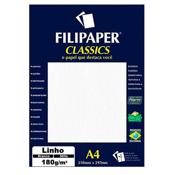 Imagem de Papel A4 Linho 180g com 50 Folhas Branco Filipaper