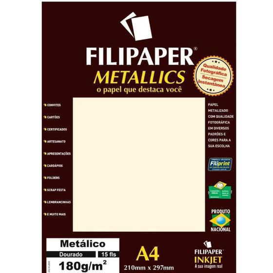 Papel A4 Metálico 180g Com 15 - Filipaper Menor preço em Papel A4 Metálico 180g Com 15 - Filipaper