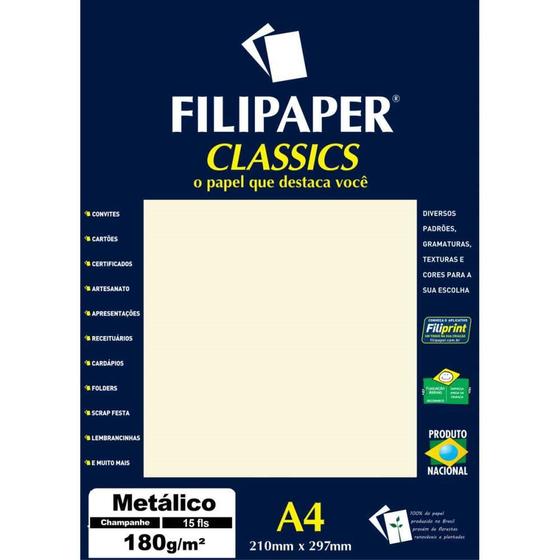 Imagem de Papel A4 Metálico Champanhe 180GR Pacote com 15