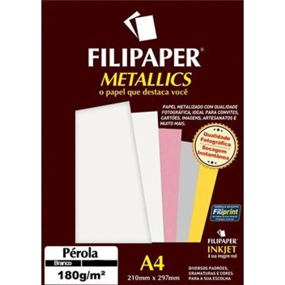 Imagem de Papel A4 Metálico Pérola 180g Com 15 - Filipaper