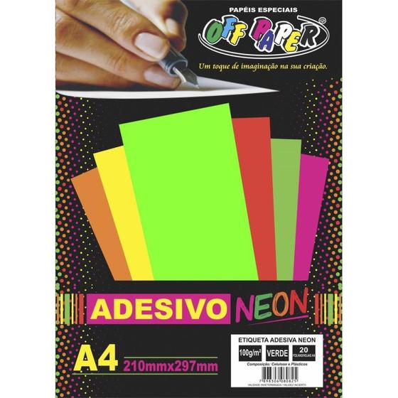 Imagem de Papel A4 Neon Adesivo Verde 100G.