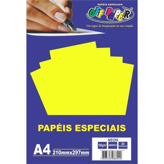 Imagem de Papel A4 Neon Amarelo 180G.