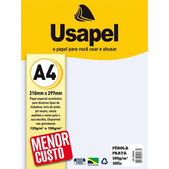 Imagem de Papel A4 Perolado Usapel Prata 180G CX com 30 - GNA